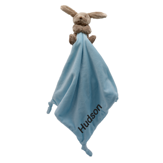 Bunny, Rabbit Personalised Comforter, Baby Blanket, Plush Toy, Blue