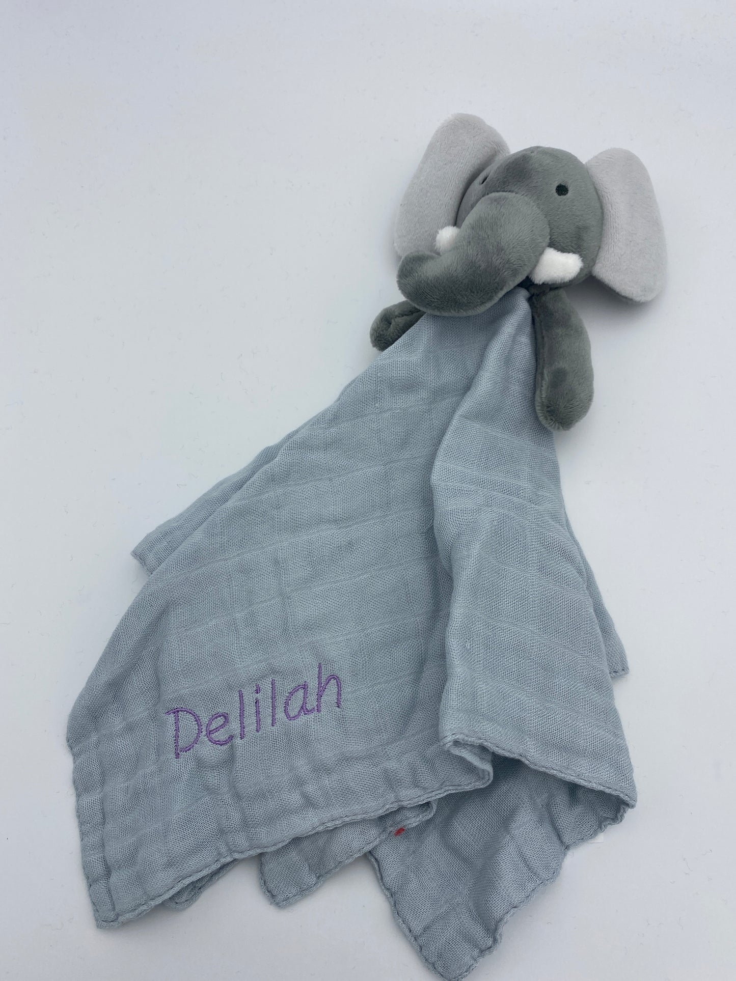 Personalised Muslin Baby Comforter - Erin the Elephant