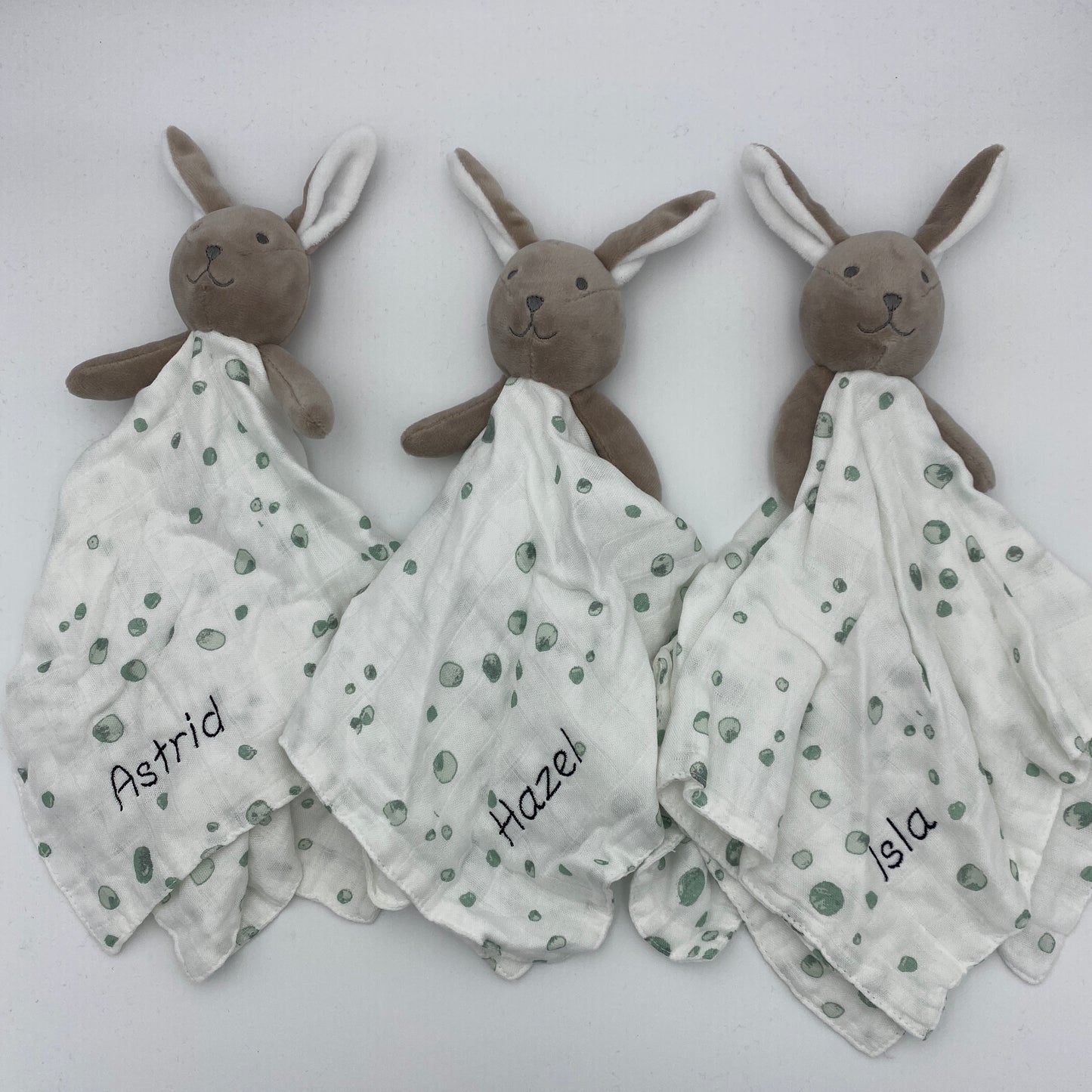 Personalised Muslin Baby Comforter - Blair the Bunny