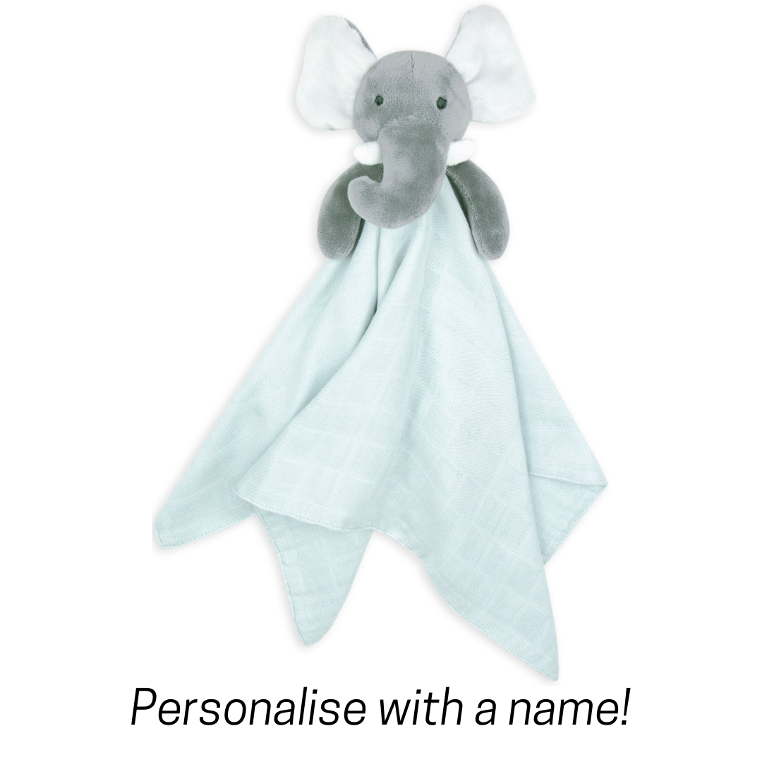 Personalised Muslin Baby Comforter - Erin the Elephant